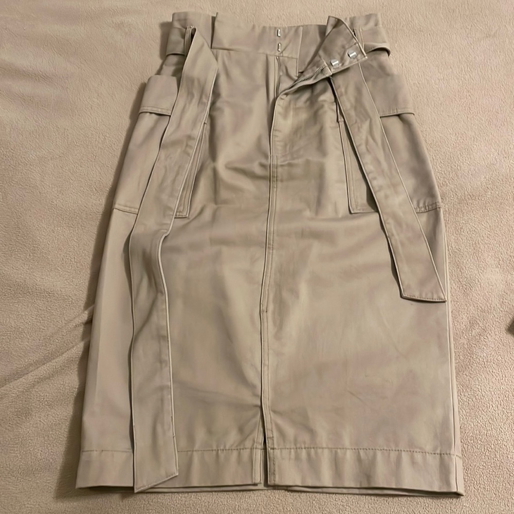 Khaki Bag Waist Midi Skirt